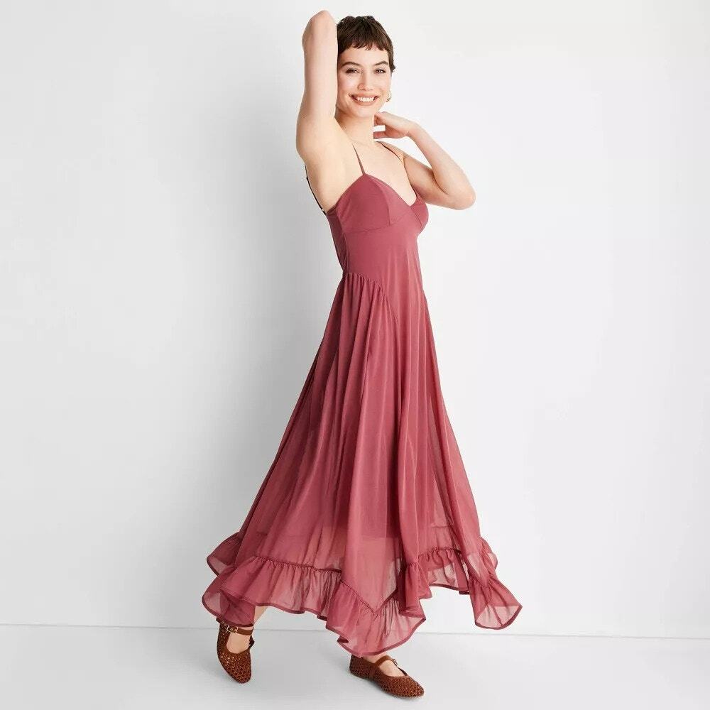 Women's Sleeveless Flutter Hem Maxi Dress Pink - Picture 3 of 3